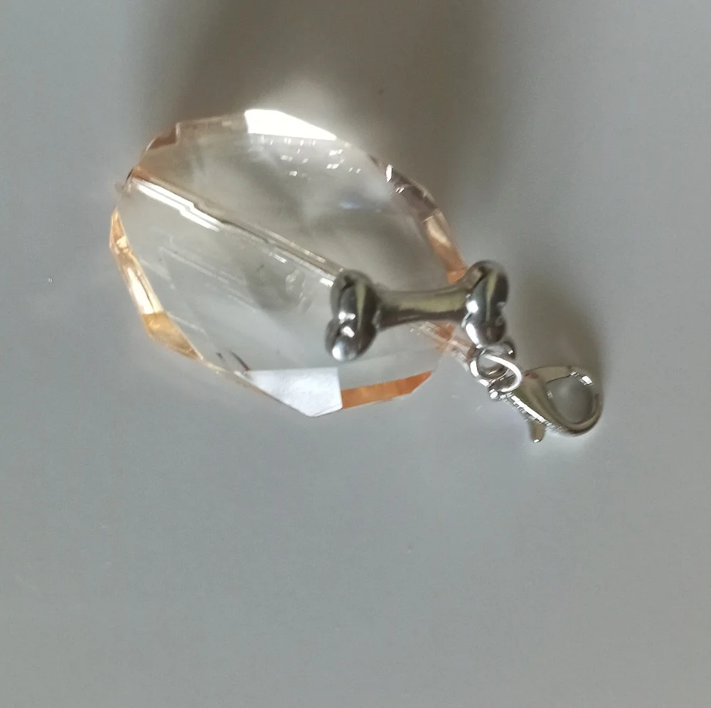 New Silver plated Crystal Dog Collar Charm dog bone hand crafted peach